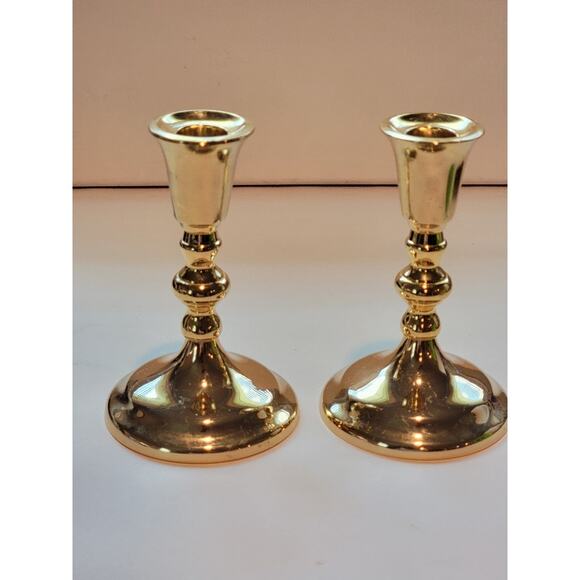 Vintage Brass Candleholder Pair Made in Japan 6" Tarnish Resistant Taper Candles - Picture 7 of 12